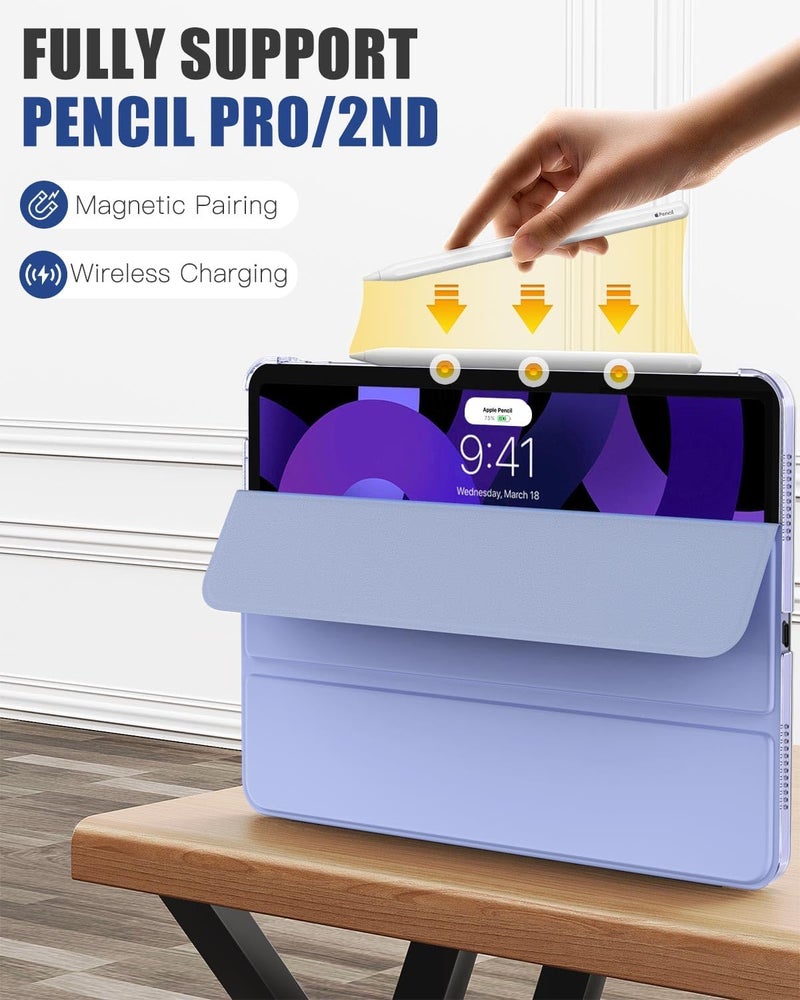 MoKo for iPad Air 11 Inch Case 7th/6th Generation M3/M2 2025/2024, iPad Air 5th/4th Gen Case 2022/2020 10.9 Inch, Slim Hard PC Translucent Back Shell Cover, Support Touch ID, Lavender Purple - Image 3