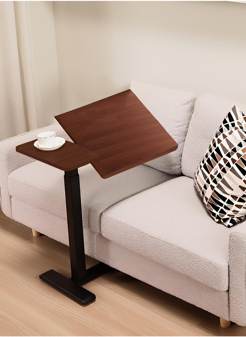 Taimi - Overbed Side Table, Height Adjustable and Rotating Laptop Table, Bedside or Sofa Table for Living Room, Bedroom, Office - 70x40CM - Brown - Image 1