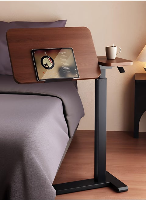 Overbed Side Table, Height Adjustable and Rotating Laptop Table, Bedside or Sofa Table for Living Room, Bedroom, Office - 70x40CM - Brown