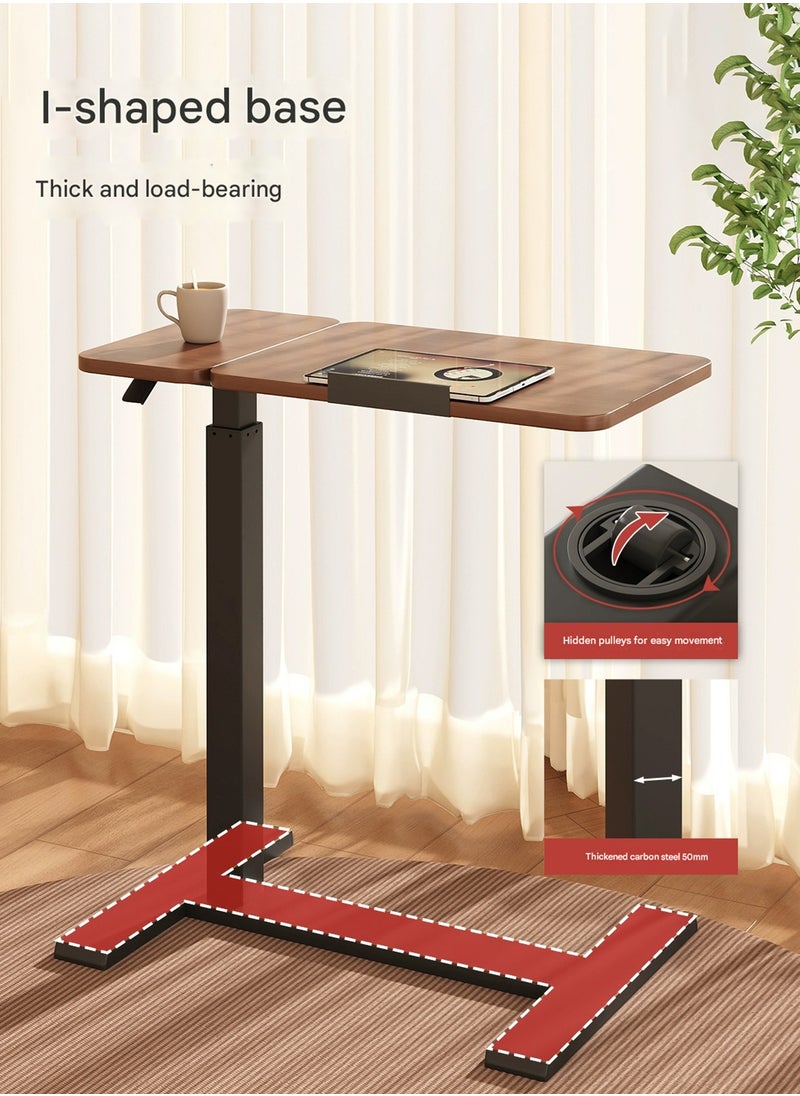 Taimi - Overbed Side Table, Height Adjustable and Rotating Laptop Table, Bedside or Sofa Table for Living Room, Bedroom, Office - 70x40CM - Brown - Image 1