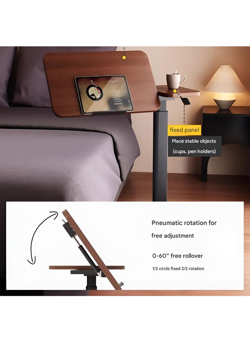 Taimi - Overbed Side Table, Height Adjustable and Rotating Laptop Table, Bedside or Sofa Table for Living Room, Bedroom, Office - 70x40CM - Brown - Image 1