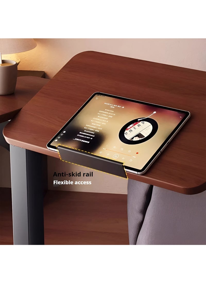 Taimi - Overbed Side Table, Height Adjustable and Rotating Laptop Table, Bedside or Sofa Table for Living Room, Bedroom, Office - 70x40CM - Brown - Image 1