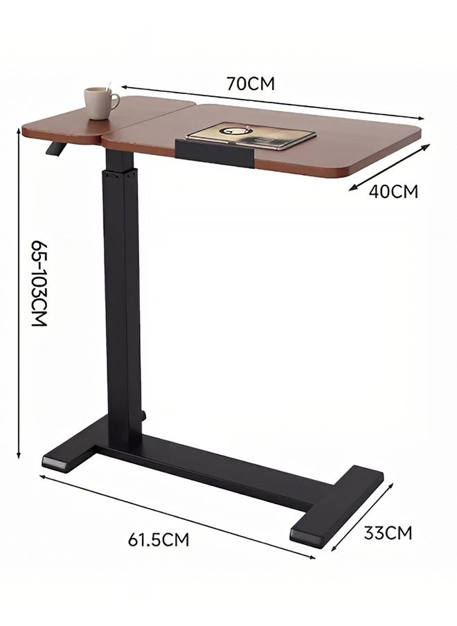 Taimi - Overbed Side Table, Height Adjustable and Rotating Laptop Table, Bedside or Sofa Table for Living Room, Bedroom, Office - 70x40CM - Brown - Image 1