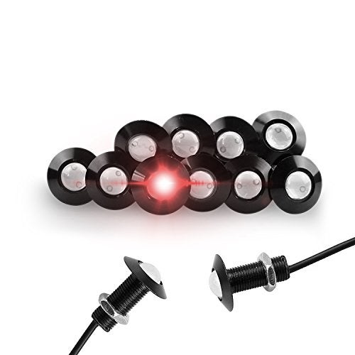 CARLITS Eagle Eye LED Bulbs 10-Pack Ultra thin Bumper DRL Fog Lights Motorcycle Light Daytime Running DRL Tail Backup Light Car Motor Marker Lights LED 12V (Black Case, Red) - Image 1