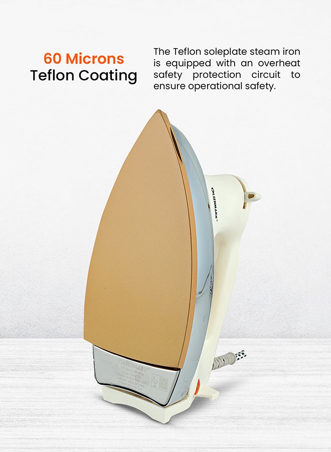 Olsenmark Automatic Dry Iron, Ironing Box with 60 Microns Nonstick Teflon Soleplate, Suitable for All Kinds of Fabrics, 1200 W OMDI1741 White/Silver/Gold - Image 2