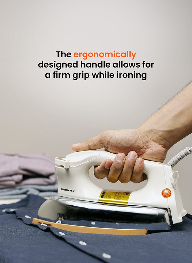 Olsenmark Automatic Dry Iron, Ironing Box with 60 Microns Nonstick Teflon Soleplate, Suitable for All Kinds of Fabrics, 1200 W OMDI1741 White/Silver/Gold - Image 4