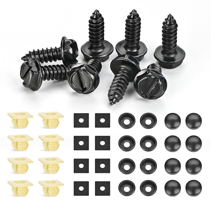 Nilight License Plate Screw Kit for Fastening Front and Back License Plates on Cars, Suvs, and Trucks Black Zinc Plated Rust-Proof and Anti-Rattle License Plate Bolts (Set of 8) - Image 1