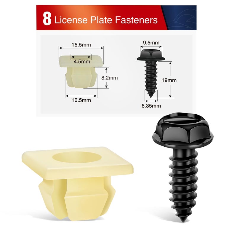 Nilight License Plate Screw Kit for Fastening Front and Back License Plates on Cars, Suvs, and Trucks Black Zinc Plated Rust-Proof and Anti-Rattle License Plate Bolts (Set of 8) - Image 2