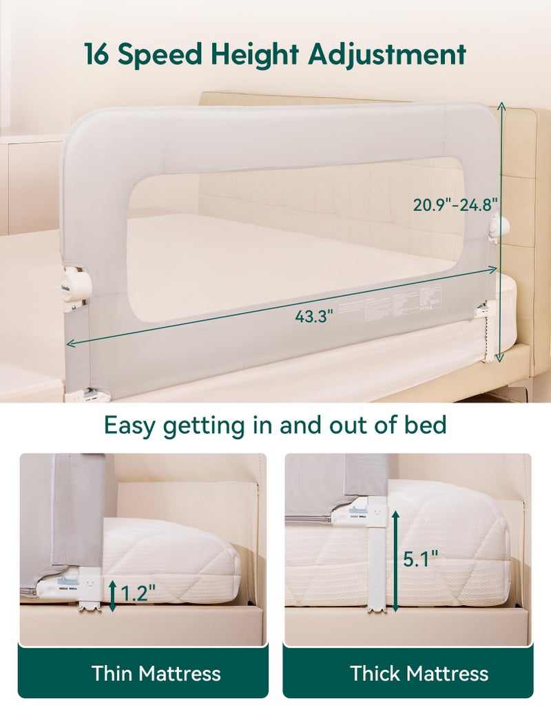 BABELIO Bed Rail for Toddlers, 59" Wide Swing Down & Adjustable Height Toddler Bed Rails for Kids/Elderly/Adults, Baby Side Railing for Twin/Full/Queen/King Size - Image 3