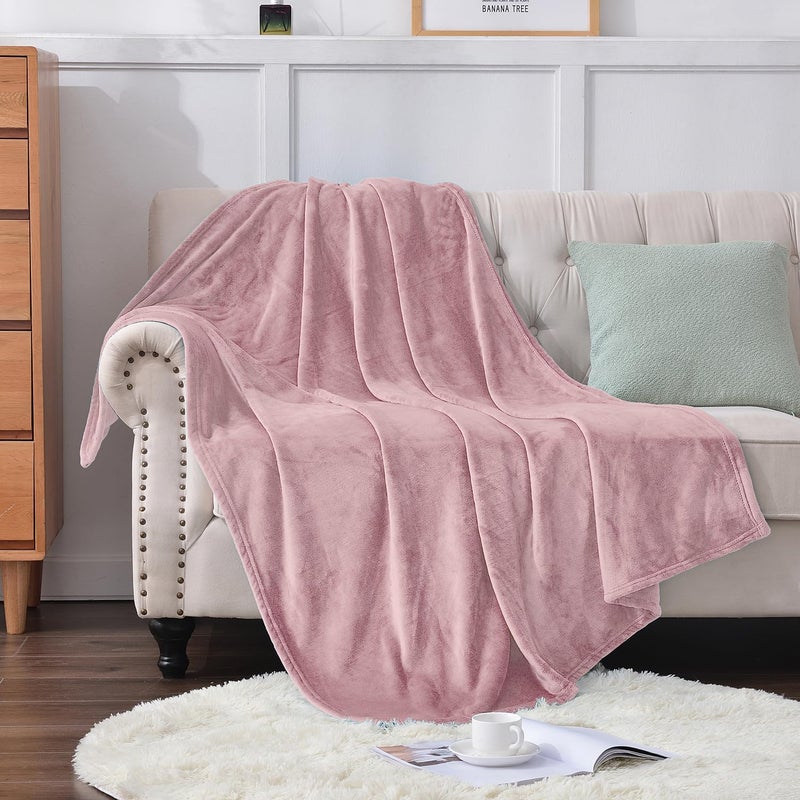 SOCHOW Flannel Fleece Throw Blanket, 340 GSM All Season Super Soft Cozy Blanket for Bed, Sofa or Couch, Dusty Pink, 50x70 inches - Image 5