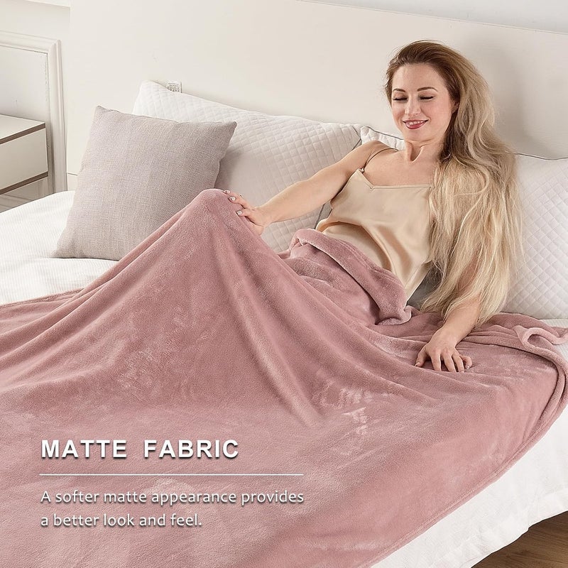SOCHOW Flannel Fleece Throw Blanket, 340 GSM All Season Super Soft Cozy Blanket for Bed, Sofa or Couch, Dusty Pink, 50x70 inches - Image 3
