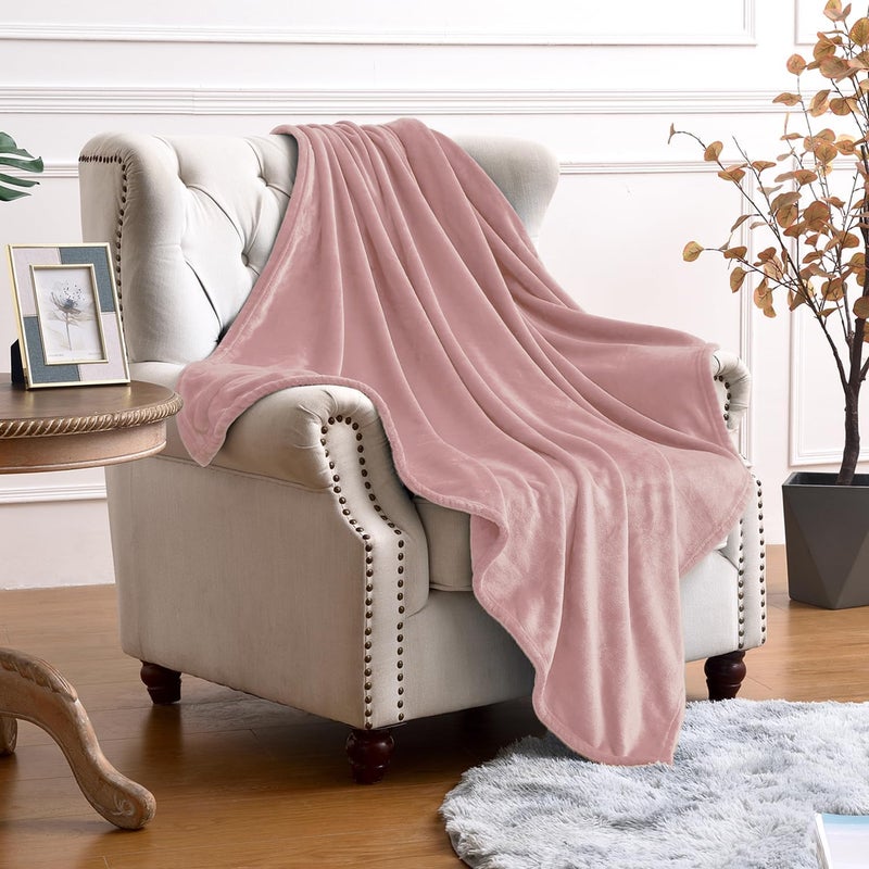 SOCHOW Flannel Fleece Throw Blanket, 340 GSM All Season Super Soft Cozy Blanket for Bed, Sofa or Couch, Dusty Pink, 50x70 inches - Image 4