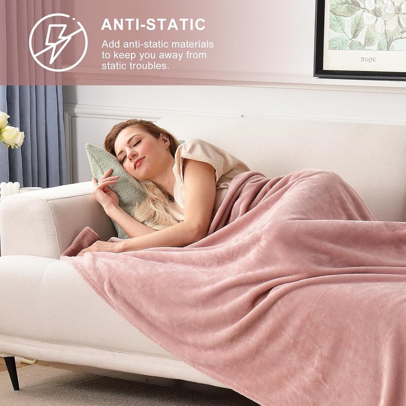 SOCHOW Flannel Fleece Throw Blanket, 340 GSM All Season Super Soft Cozy Blanket for Bed, Sofa or Couch, Dusty Pink, 50x70 inches - Image 2