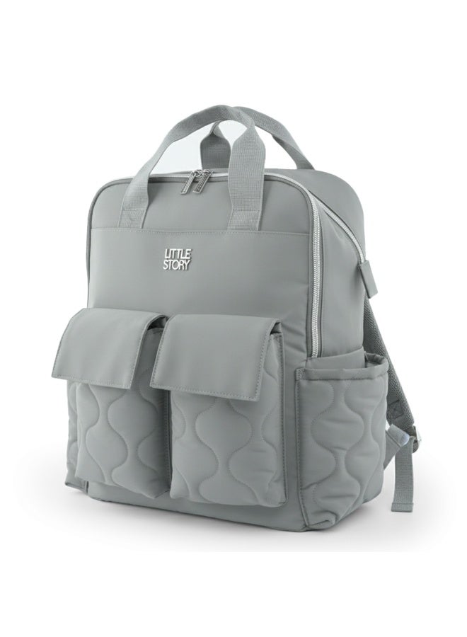 Little Story Quilted Diaper Backpack w/ Changing Mat - Gray - Image 2