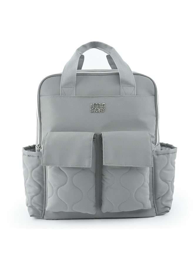 Little Story Quilted Diaper Backpack w/ Changing Mat - Gray - Image 1