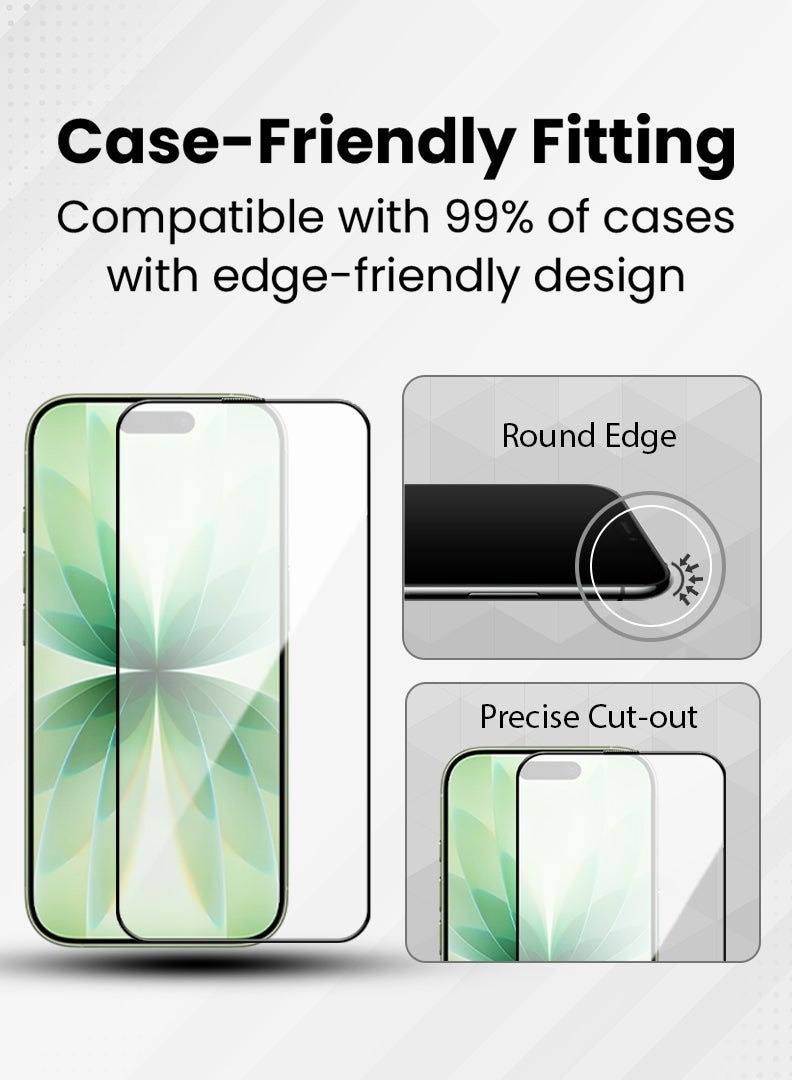Case Up حماية شاشة لجهاز آبل آيفون 17 بحجم 6.3 بوصة، زجاج مقسى بصلابة 9H، تركيب سهل بدون فقاعات، تغطية كاملة، مقاوم للخدوش وحساس للمس - Image 5