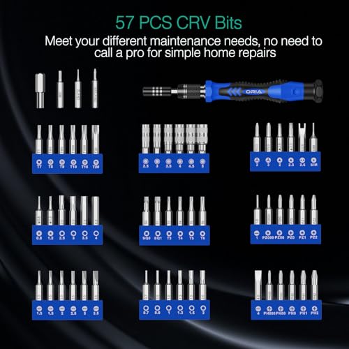 ORIA Precision Screwdriver Set, 61 in 1 Small Screwdriver Set with 57 Precision Bits, Portable Repair Tool Kit, Magnetic Screw Driver Kit with Extension Rod for Smartphone, PC, Watch,Toys, Blue - Image 3