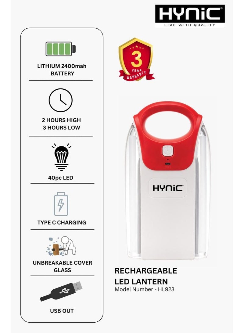 Hynic Rechargeable LED Lantern – 2400mAh Lithium Battery Emergency Light with Type-C Fast Charging, 40 Bright LEDs, Unbreakable Cover Glass, and USB Power Bank Out – Portable Lamp for Home Power Cut, Camping, & Reading - Image 1