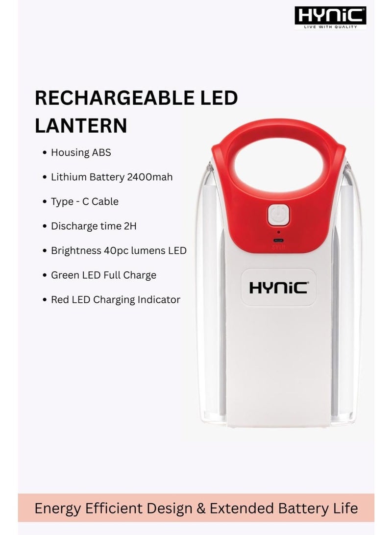 Hynic Rechargeable LED Lantern – 2400mAh Lithium Battery Emergency Light with Type-C Fast Charging, 40 Bright LEDs, Unbreakable Cover Glass, and USB Power Bank Out – Portable Lamp for Home Power Cut, Camping, & Reading - Image 3