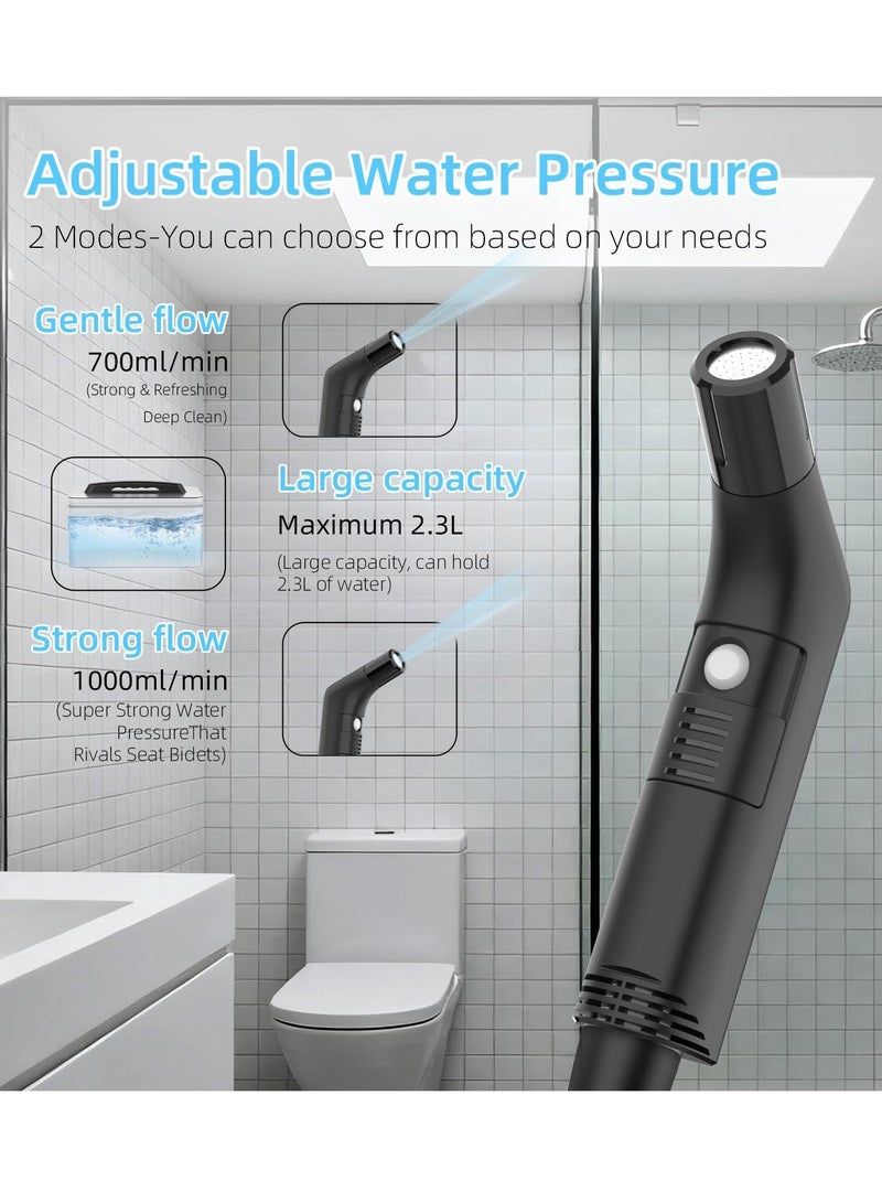 DIGI CORE Premium Electric Travel Shattaf, Portable Handheld Bidet Sprayer for Toilet, Rechargeable Smart Water Jet with USB-C Charging, 2 Pressure Modes, Large 2.3L Capacity, Personal Hygiene Travel Bidet - Image 4