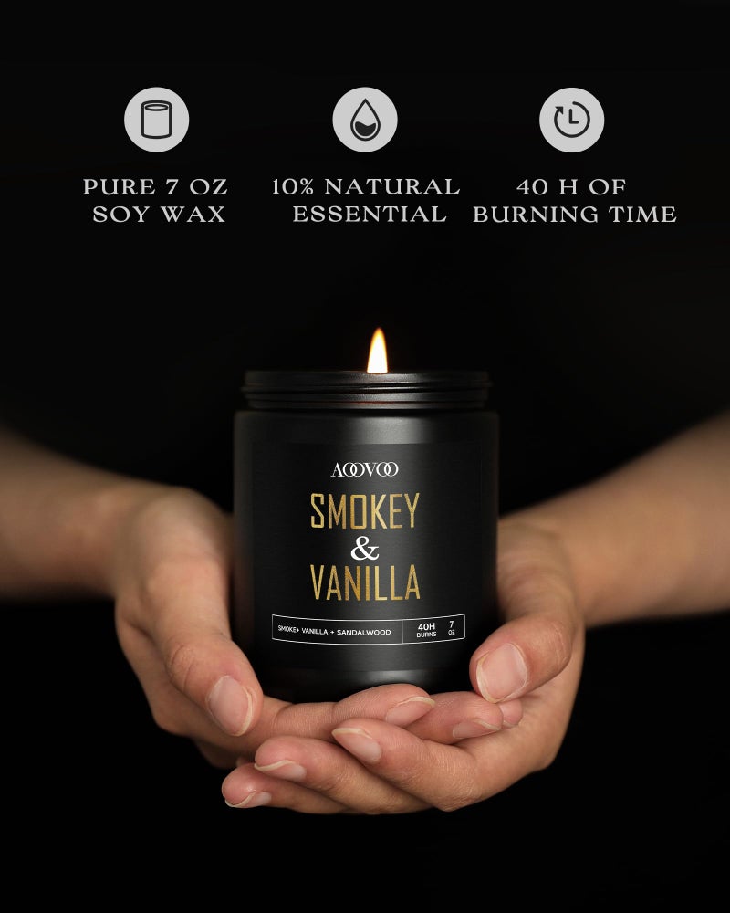 AOOVOO Scented Candles for Men - 4 Pack Candles for Home Scented, 28oz Soy Wax, 200 Hour Burn Time, Men Candle Set, Leather/Smoke & Vanilla/Whiskey Caramel/Lavender Candle Set - Image 3