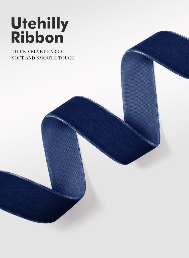 Utehilly Navy Blue Christmas Velvet Ribbon for Tree, Gift Wrapping, Flower Bouquet, Wreath Decorations, Bow Making 3/8'', 25 Yards - Image 3