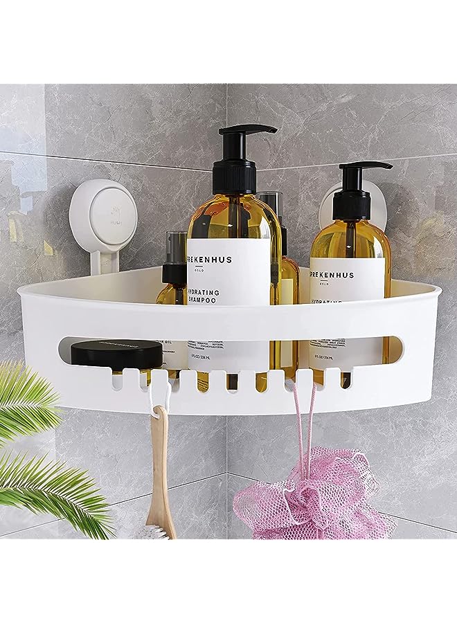 Raxoom Suction Corner Shower Caddy Bathroom Shower Shelf Storage Basket Wall Mounted Organizer for Shampoo, Conditioner, Plastic Shower Rack for Kitchen & Bathroom, Drill-Free Removable white Pack - Image 1