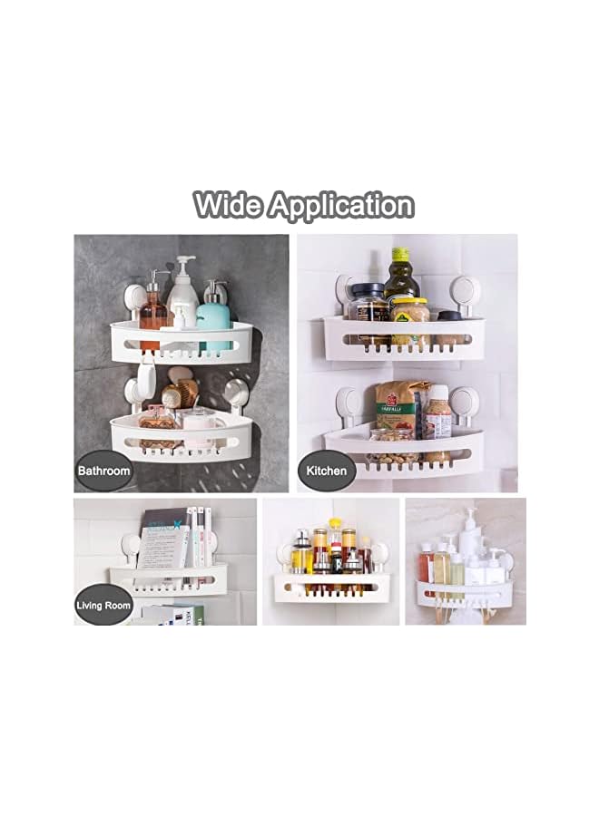 Raxoom Suction Corner Shower Caddy Bathroom Shower Shelf Storage Basket Wall Mounted Organizer for Shampoo, Conditioner, Plastic Shower Rack for Kitchen & Bathroom, Drill-Free Removable white Pack - Image 2