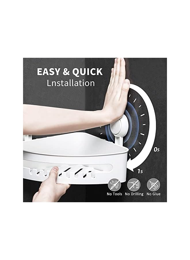 Raxoom Suction Corner Shower Caddy Bathroom Shower Shelf Storage Basket Wall Mounted Organizer for Shampoo, Conditioner, Plastic Shower Rack for Kitchen & Bathroom, Drill-Free Removable white Pack - Image 3