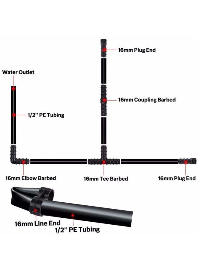HOINCO 100Pcs Drip Irrigation Connectors Fittings Kit for 1/2 Inch Tubing, Including 30 Tees, 30 Couplings, 20 Elbows, 10 End Closures, 10 End Cap Plugs - Barbed Connectors Compatible Drip Sprinkler Systems - Image 3