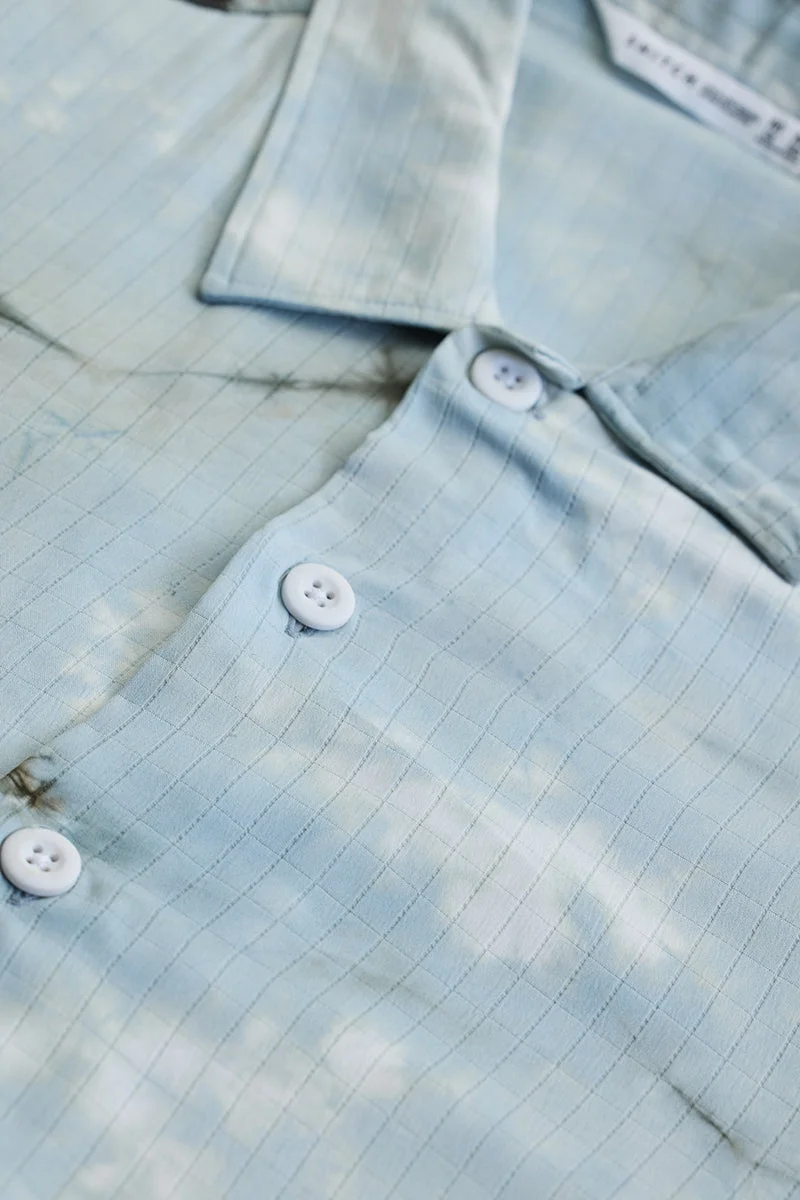 SNITCH Light Blue Tie-Dye Long Sleeve Boxy Casual Shirt