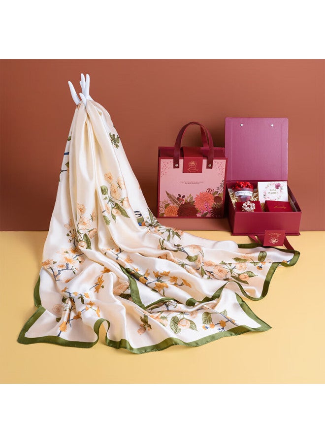 Hang Silk House Hangsi Mansion Silk Scarf Gift Box Group Purchase Shawl Shawl Outerwear Temperament Gift For Elders Mother Birthday Gift Women Practical Summer Chest Pin - Image 1