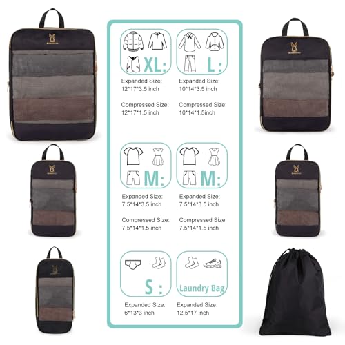Bunnychill Expandable Compression Packing Cubes for Suitcases,6 Set Lightweight Compressible Travel Packing Organizer for Carry on Suitcase,Organizer Bags Set as Travel Essentials for Women - Image 5