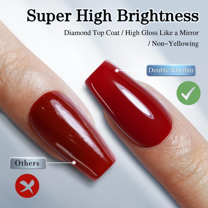 Double Rhythm 15ML No Wipe Gel Top Coat Base Coat Iridescent Glitter Shimmer 2 in 1 Nail Polish Soak Off Manicure DIY Home Salon (Top Coat Clear) - Image 5