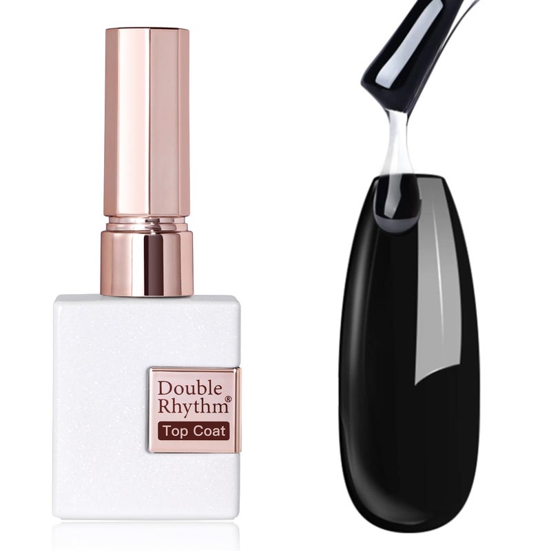 Double Rhythm 15ML No Wipe Gel Top Coat Base Coat Iridescent Glitter Shimmer 2 in 1 Nail Polish Soak Off Manicure DIY Home Salon (Top Coat Clear) - Image 1