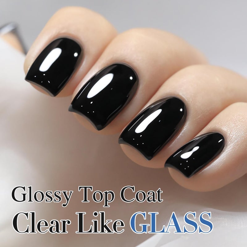 Double Rhythm 15ML No Wipe Gel Top Coat Base Coat Iridescent Glitter Shimmer 2 in 1 Nail Polish Soak Off Manicure DIY Home Salon (Top Coat Clear) - Image 2