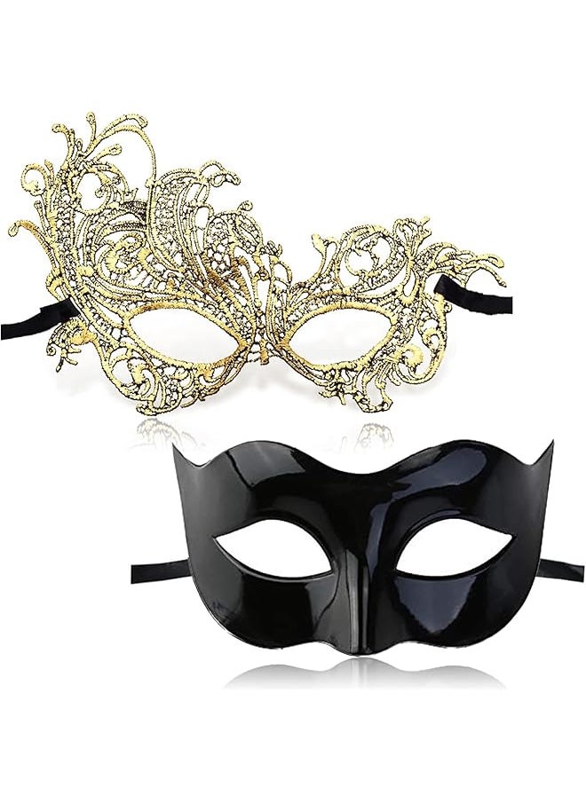 The Bros Masquerade Mask for Couples, Mardi Gras Venetian Side flower Mask, Masquerade Ball Masks, Metal Venetian Mardi Gras Prom Mask for Women Men (2 PCS)  - Image 1
