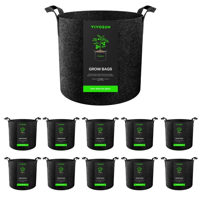 VIVOSUN VIVOSUN 10Pack 3 Gallon Grow Bags Reinforced Planter Fabric Pots for Gardening Black