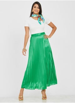 Pleated Shiny Maxi Skirt