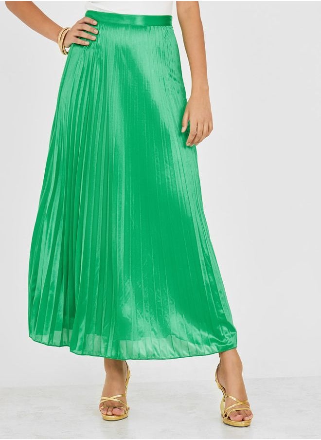 Styli - Pleated Shiny Maxi Skirt - Image 1