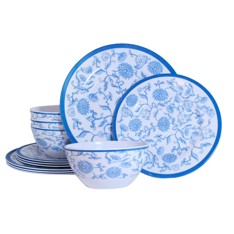 Zayton Melamine Dinnerware Set 12-Piece for 4 Dish Set Plates Bowls Unbreakable Dishware for Indoor Outdoor Use Lightweight Durable for Camping Picnics Parties Green - Image 1