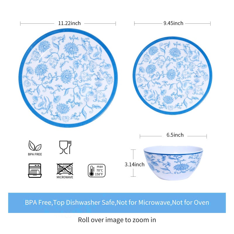 Zayton Melamine Dinnerware Set 12-Piece for 4 Dish Set Plates Bowls Unbreakable Dishware for Indoor Outdoor Use Lightweight Durable for Camping Picnics Parties Green - Image 2
