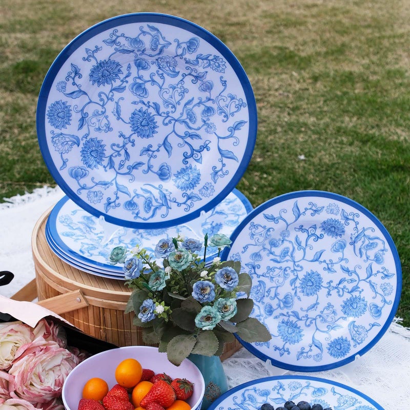 Zayton Melamine Dinnerware Set 12-Piece for 4 Dish Set Plates Bowls Unbreakable Dishware for Indoor Outdoor Use Lightweight Durable for Camping Picnics Parties Green - Image 3