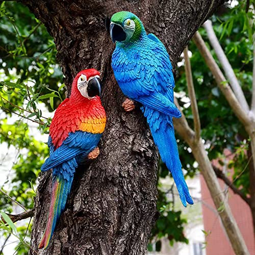 Dlfghos 2 Pieces Fake Parrot Decor Artificial Parrot Decoration 12.5" Lifelike Large Resin Parrots Statue Tiki Bar Decorations Macaw Realistic Tropical Bird for Garden Patio Yard Lawn Tropical Tree Wall - Image 2