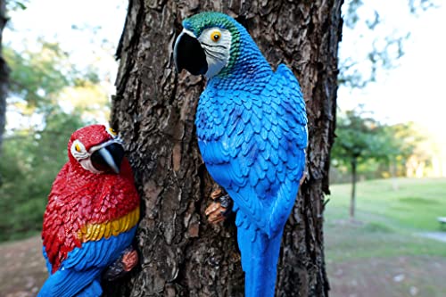 Dlfghos 2 Pieces Fake Parrot Decor Artificial Parrot Decoration 12.5" Lifelike Large Resin Parrots Statue Tiki Bar Decorations Macaw Realistic Tropical Bird for Garden Patio Yard Lawn Tropical Tree Wall - Image 4