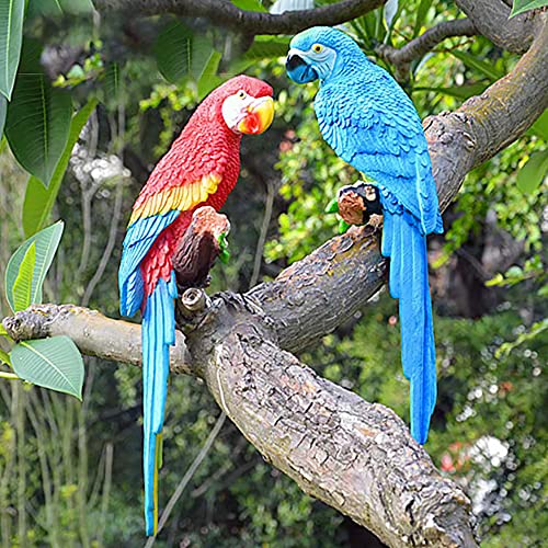 Dlfghos 2 Pieces Fake Parrot Decor Artificial Parrot Decoration 12.5" Lifelike Large Resin Parrots Statue Tiki Bar Decorations Macaw Realistic Tropical Bird for Garden Patio Yard Lawn Tropical Tree Wall - Image 5