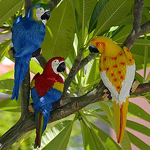 Dlfghos 2 Pieces Fake Parrot Decor Artificial Parrot Decoration 12.5" Lifelike Large Resin Parrots Statue Tiki Bar Decorations Macaw Realistic Tropical Bird for Garden Patio Yard Lawn Tropical Tree Wall - Image 3