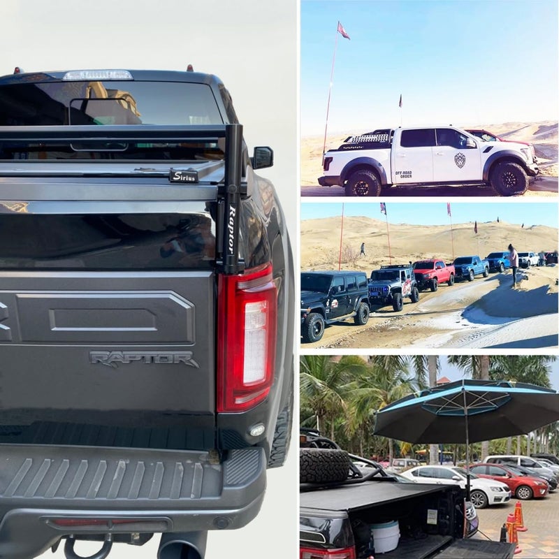WANGDUOYU Truck Bed Flag Pole Holder Fit for 20212023 Ford F150 Raptor Aluminium Alloy Tailgate Hinge Mounted Single Flag with Antenna Holder Kit and AntiWobble Screws 20212023 - Image 2