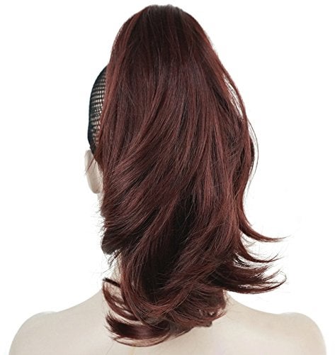 Lydell 12 Dual Use Straight Curly Styled Clip In Claw Ponytail Hair Extension Synthetic Hairpiece 125g with a jawclaw clip 33A Dark Auburn