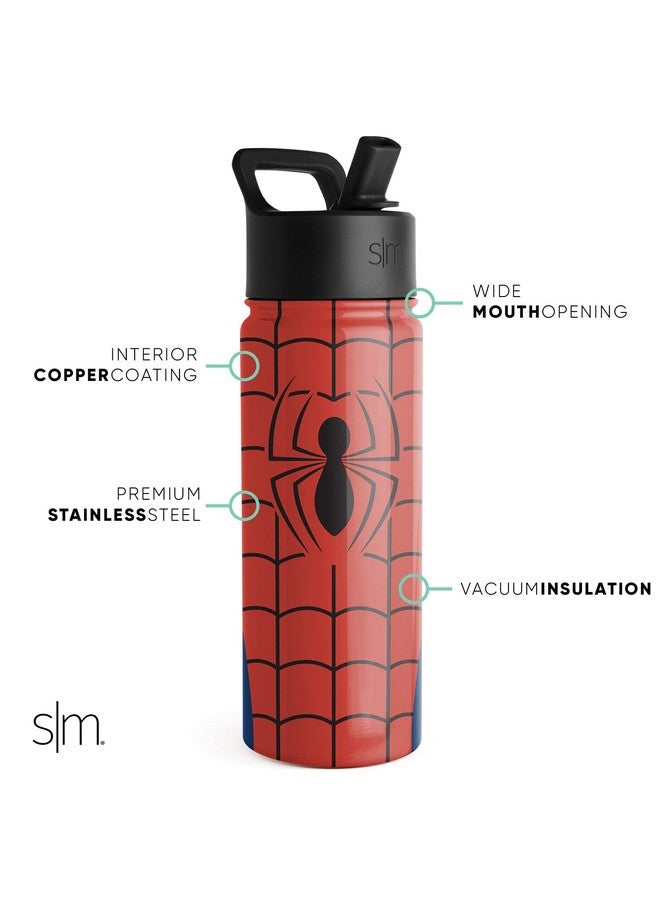 Simple Modern زجاجة ماء بسيطة وعصرية للأطفال مع غطاء قشة | مارفل سبايدر مان 18 أونصة كوب فولاذي مقاوم للصدأ معزول للأولاد، المدرسة | درع العنكبوت - Image 5